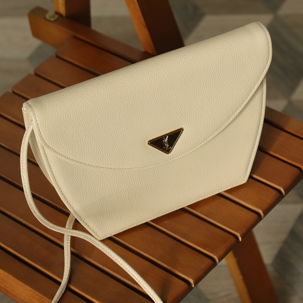 Yves Saint Laurent YSL Vintage Cream Ivory Half Moon Crossbody Flap bag