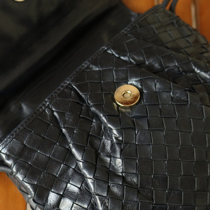 Bottega Veneta Vintage Black Intrecciato Weave Pouch Crossbody Shoulder Bag