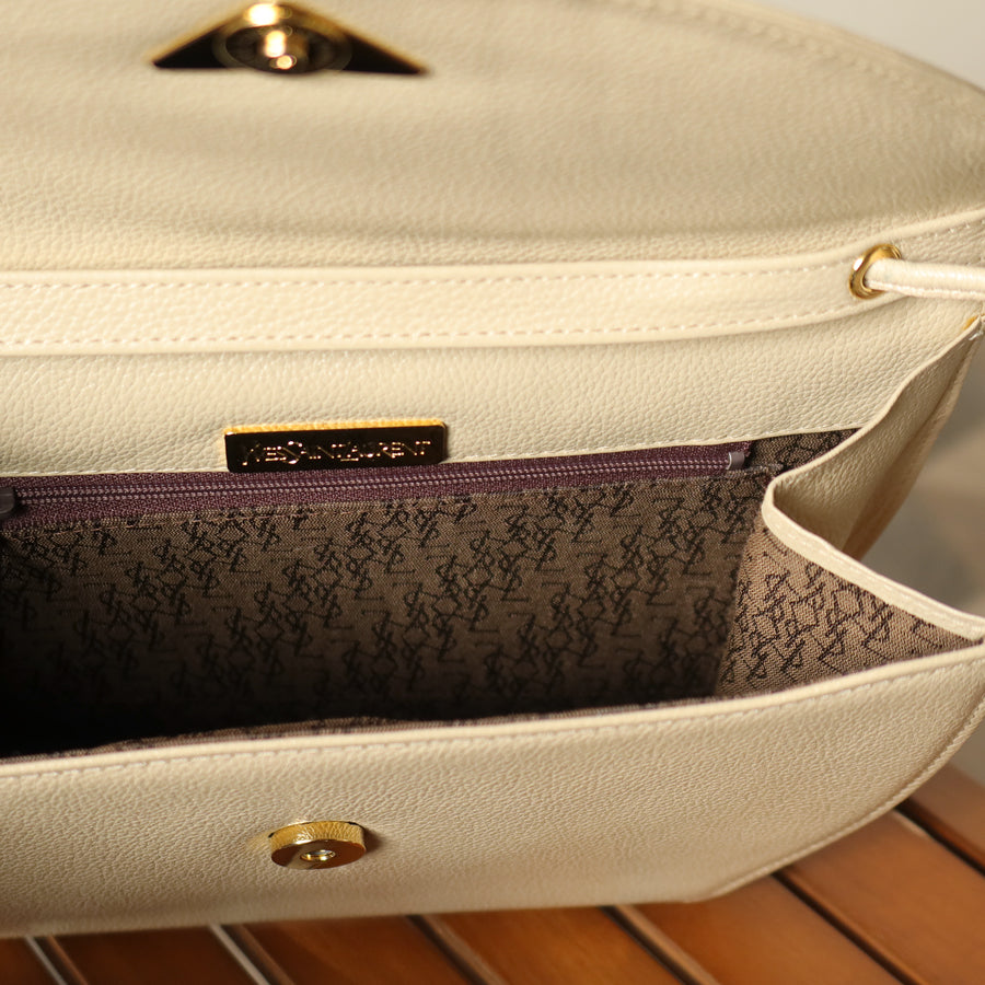 Yves Saint Laurent YSL Vintage Cream Ivory Half Moon Crossbody Flap bag