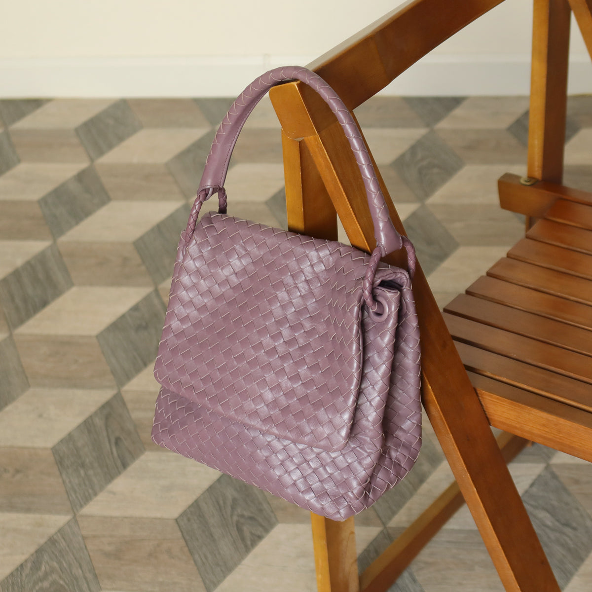 Bottega Veneta Vintage Lilac purple Intrecciato Ring Hobo Shoulder Flap Bag