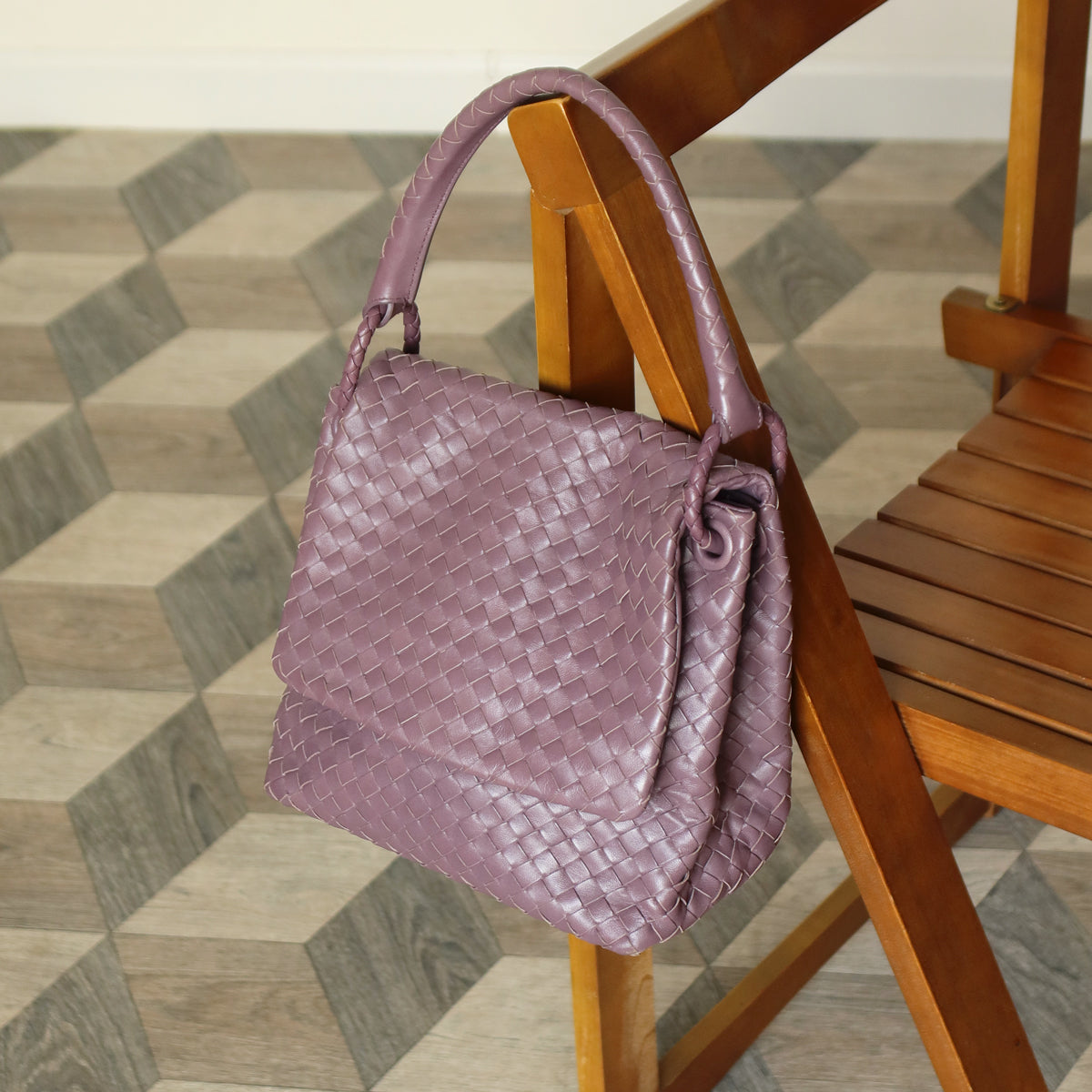 Bottega Veneta Vintage Lilac purple Intrecciato Ring Hobo Shoulder Flap Bag