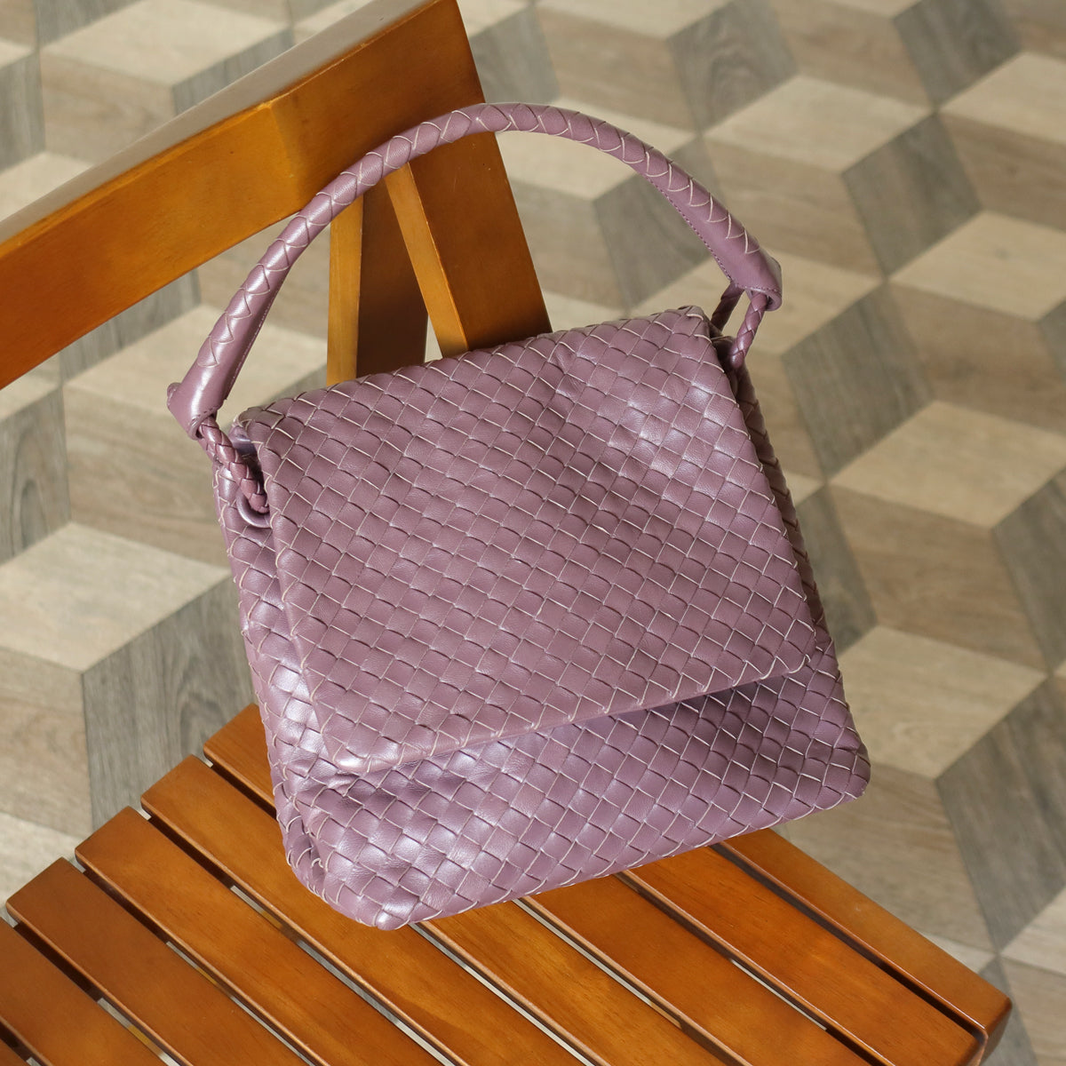 Bottega Veneta Vintage Lilac purple Intrecciato Ring Hobo Shoulder Flap Bag