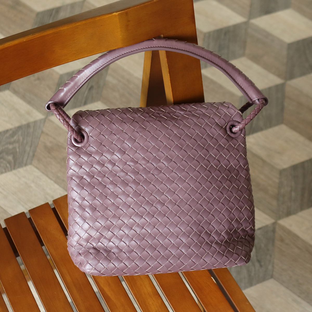 Bottega Veneta Vintage Lilac purple Intrecciato Ring Hobo Shoulder Flap Bag