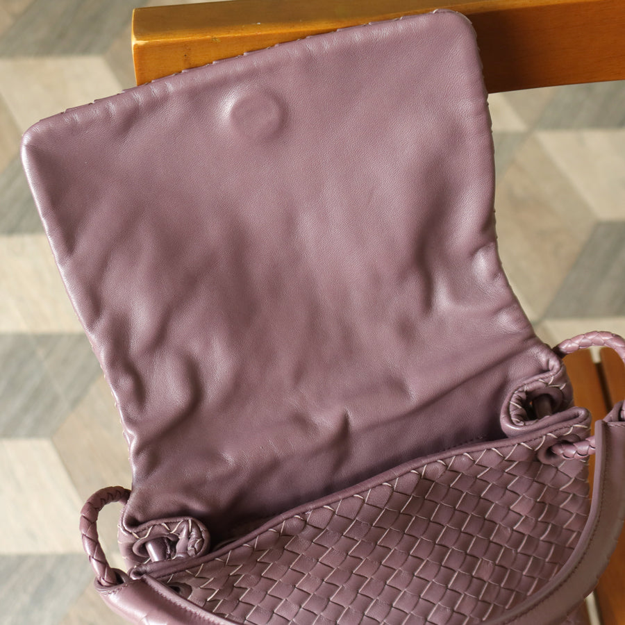 Bottega Veneta Vintage Lilac purple Intrecciato Ring Hobo Shoulder Flap Bag