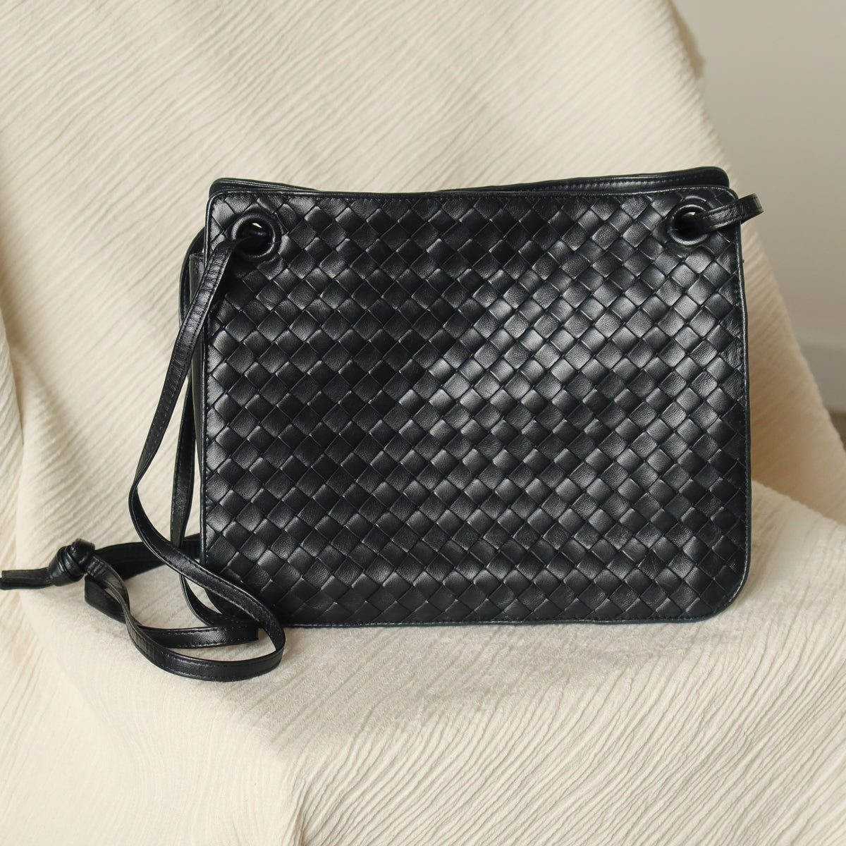 Bottega Veneta Vintage Black Leather Intrecciato Weave 3way Shoulder Bag M