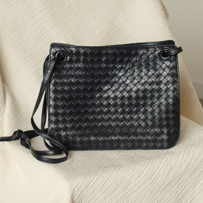 Bottega Veneta Vintage Black Leather Intrecciato Weave 3way Shoulder Bag M