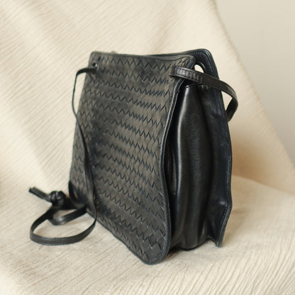 Bottega Veneta Vintage Black Leather Intrecciato Weave 3way Shoulder Bag M