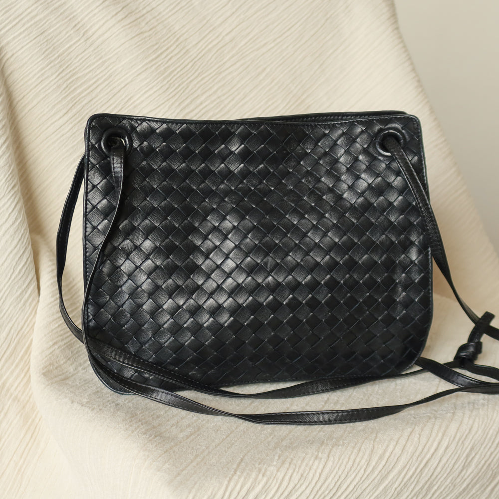 Bottega Veneta Vintage Black Leather Intrecciato Weave 3way Shoulder Bag M