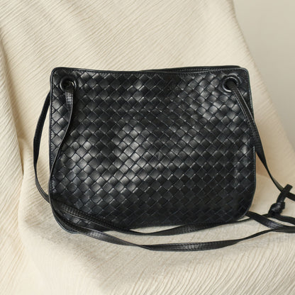 Bottega Veneta Vintage Black Leather Intrecciato Weave 3way Shoulder Bag M