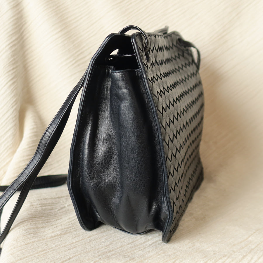 Bottega Veneta Vintage Black Leather Intrecciato Weave 3way Shoulder Bag M