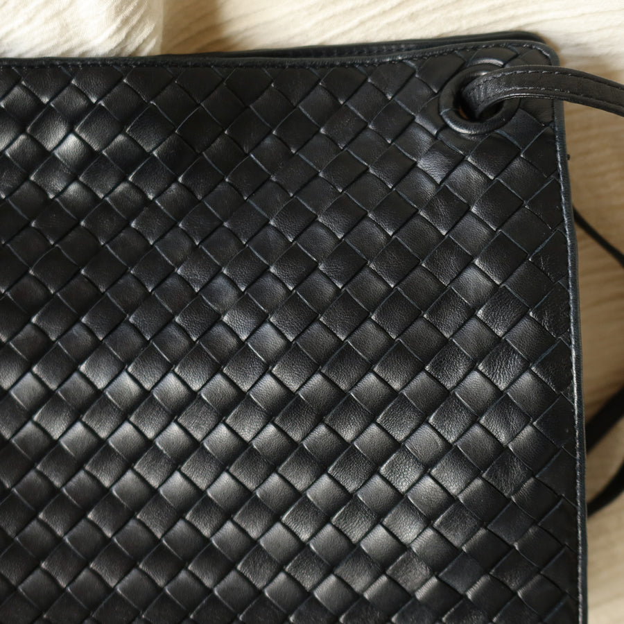 Bottega Veneta Vintage Black Leather Intrecciato Weave 3way Shoulder Bag M