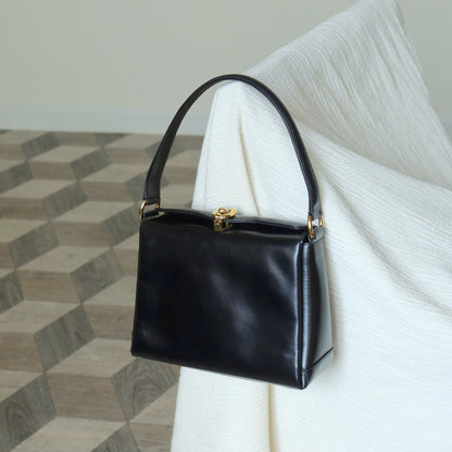 Gucci Vintage Black Calf Leather Gold Horsebit hardware 2way Bag