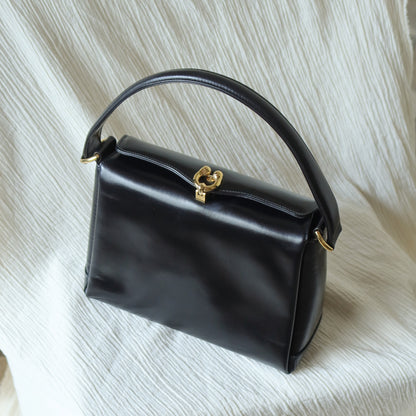 Gucci Vintage Black Calf Leather Gold Horsebit hardware 2way Bag