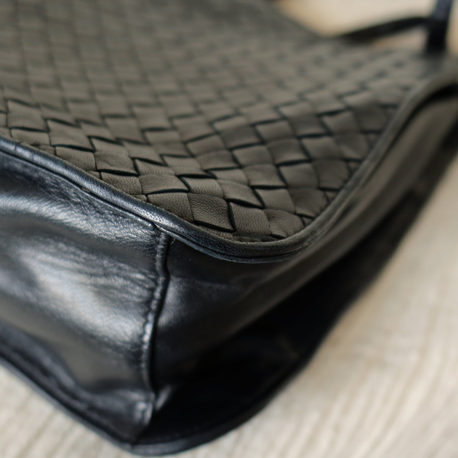 Bottega Veneta Vintage Black Leather Intrecciato Weave 3way Shoulder Bag M