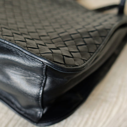 Bottega Veneta Vintage Black Leather Intrecciato Weave 3way Shoulder Bag M