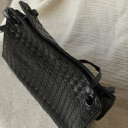 Bottega Veneta Vintage Black Leather Intrecciato Weave 3way Shoulder Bag M