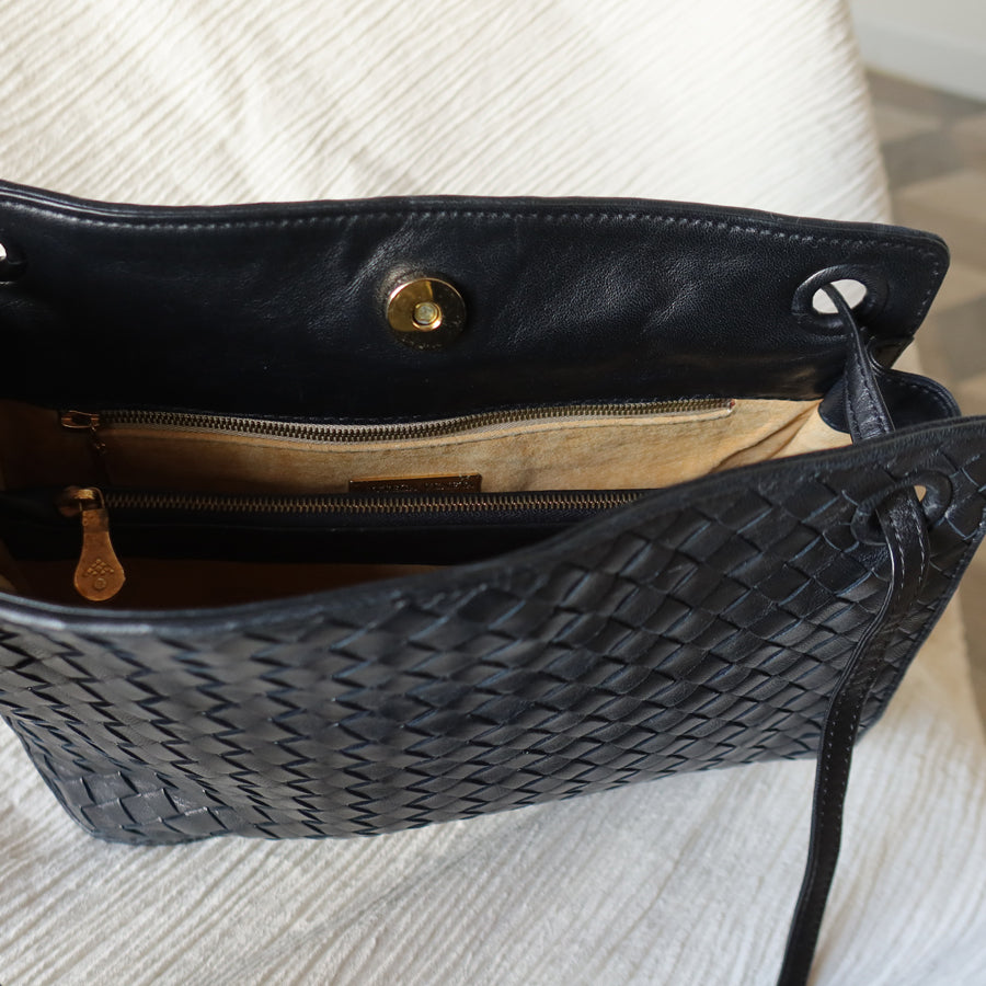 Bottega Veneta Vintage Black Leather Intrecciato Weave 3way Shoulder Bag M
