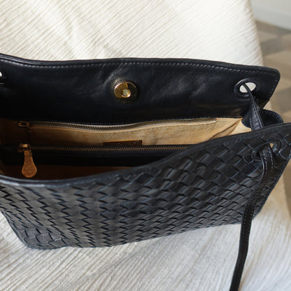 Bottega Veneta Vintage Black Leather Intrecciato Weave 3way Shoulder Bag M