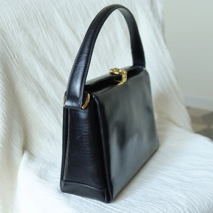 Gucci Vintage Black Calf Leather Gold Horsebit hardware 2way Bag