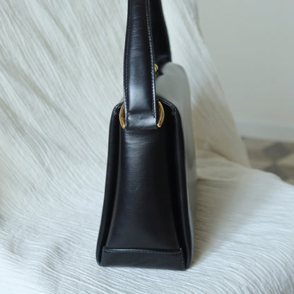 Gucci Vintage Black Calf Leather Gold Horsebit hardware 2way Bag