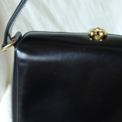 Gucci Vintage Black Calf Leather Gold Horsebit hardware 2way Bag