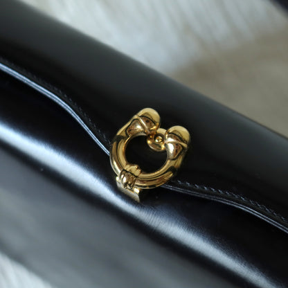 Gucci Vintage Black Calf Leather Gold Horsebit hardware 2way Bag