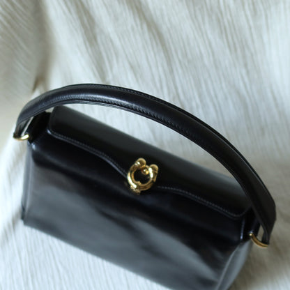 Gucci Vintage Black Calf Leather Gold Horsebit hardware 2way Bag