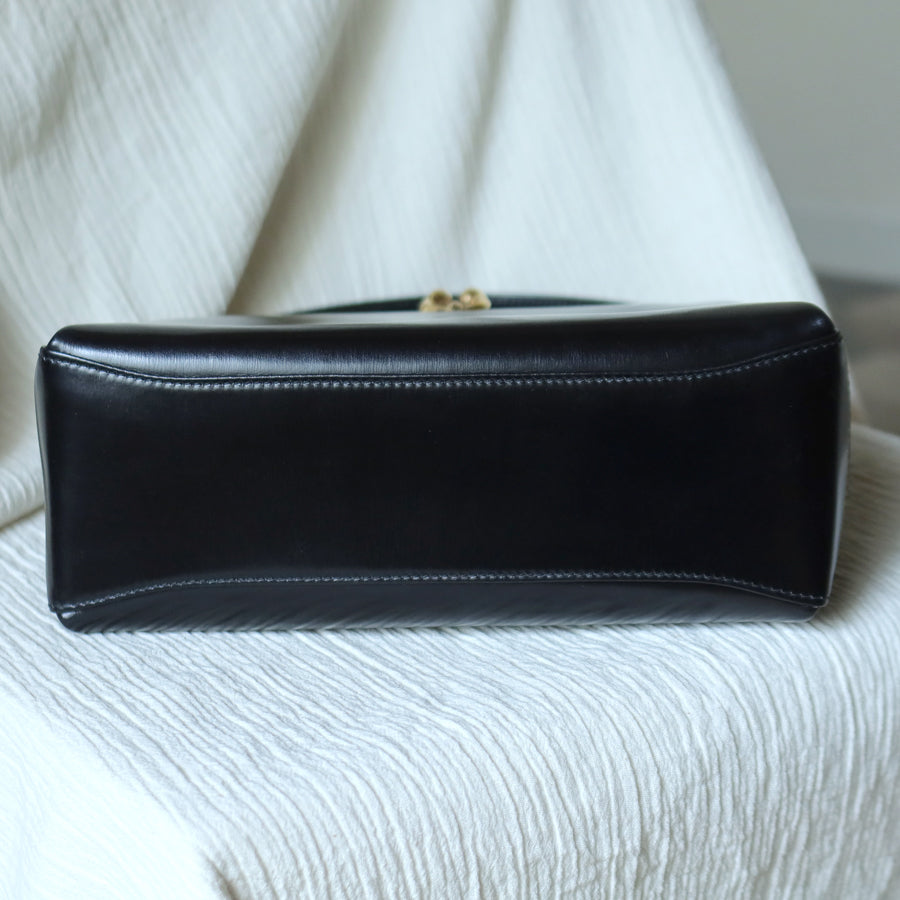 Gucci Vintage Black Calf Leather Gold Horsebit hardware 2way Bag