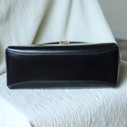 Gucci Vintage Black Calf Leather Gold Horsebit hardware 2way Bag
