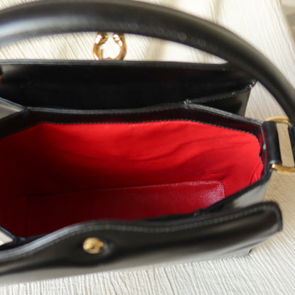Gucci Vintage Black Calf Leather Gold Horsebit hardware 2way Bag