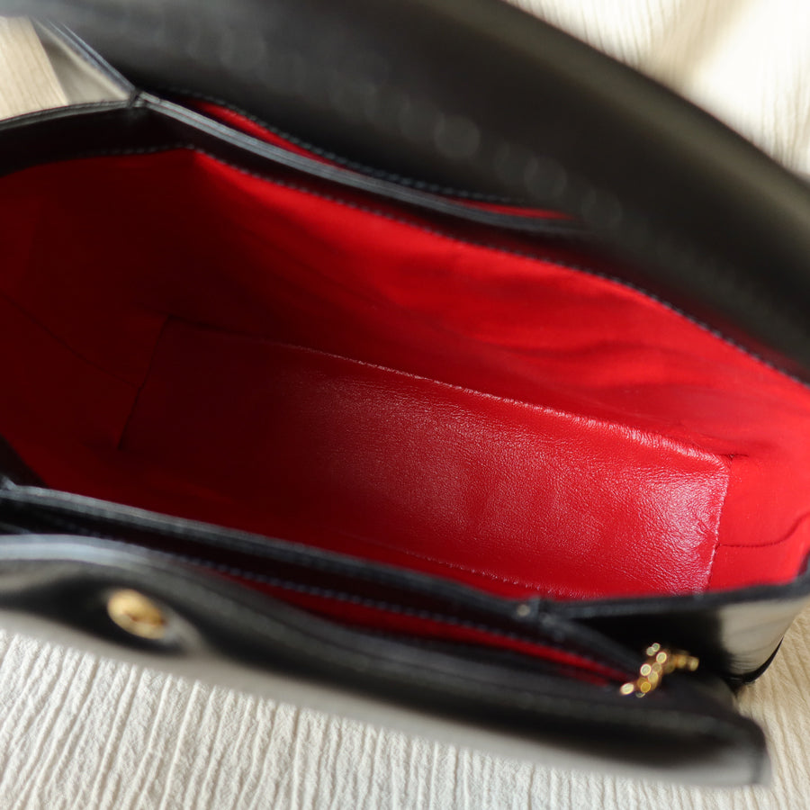 Gucci Vintage Black Calf Leather Gold Horsebit hardware 2way Bag