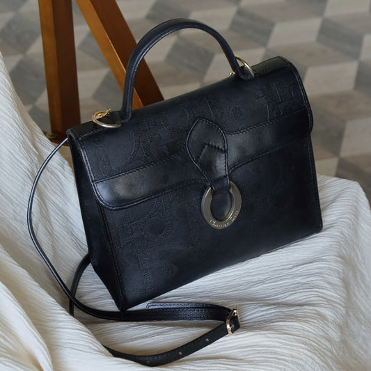 Christian Dior Vintage Black Oblique Trotter Kelly Bag