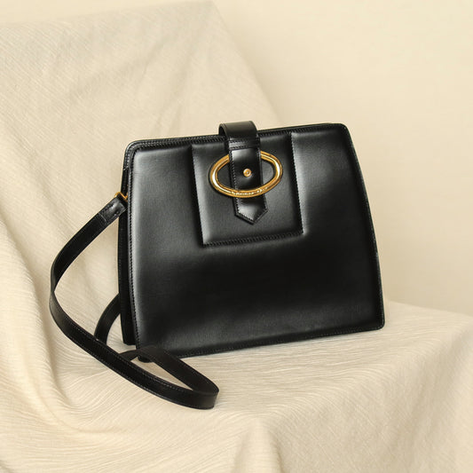 Christian Dior Vintage Black Calfskin CD Gold Ring Kiss lock 2way Shoulder Bag