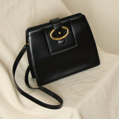 Christian Dior Vintage Black Calfskin CD Gold Ring Kiss lock 2way Shoulder Bag