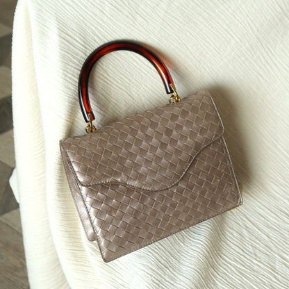 Bottega Veneta Vintage Shimmery Taupe Brown Intrecciato Leather 2way Mini Flap Bag