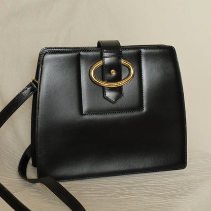 Christian Dior Vintage Black Calfskin CD Gold Ring Kiss lock 2way Shoulder Bag