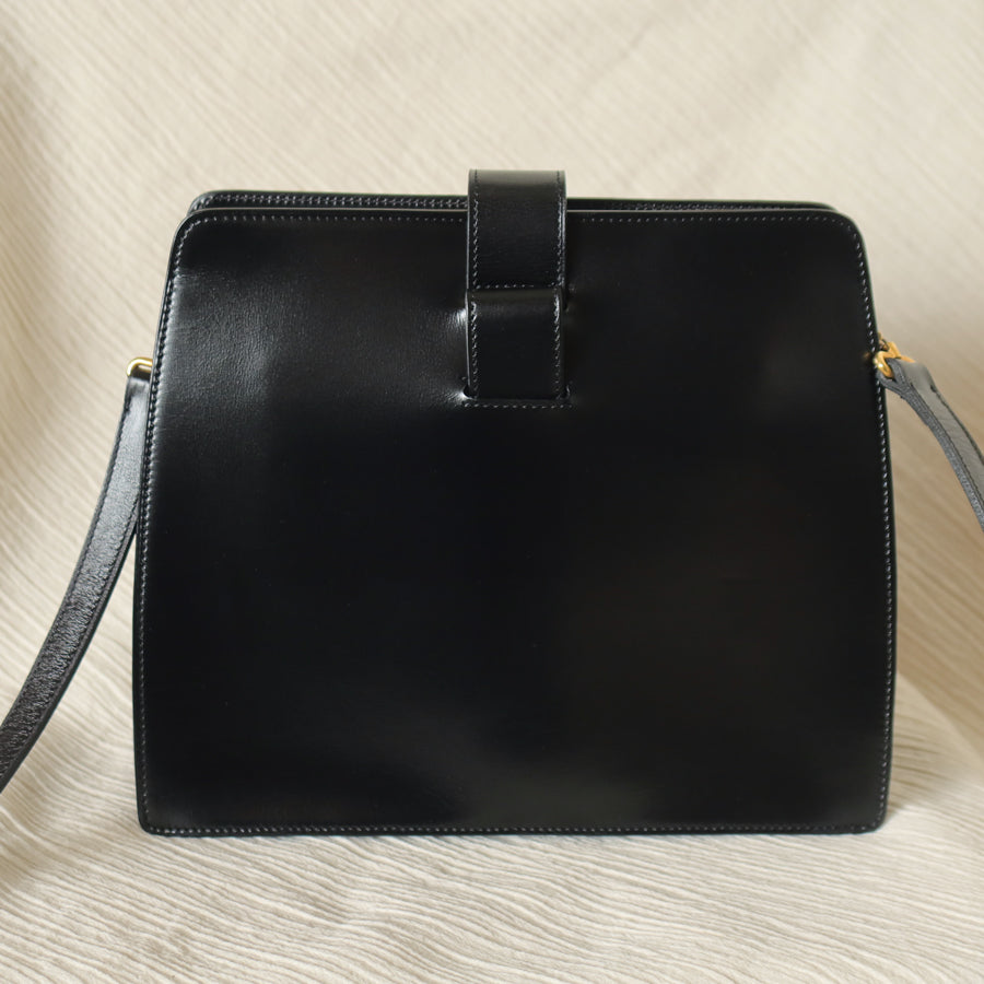 Christian Dior Vintage Black Calfskin CD Gold Ring Kiss lock 2way Shoulder Bag