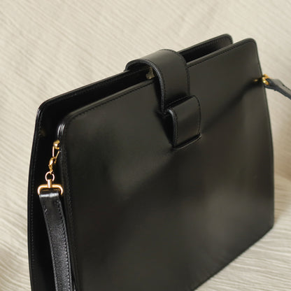 Christian Dior Vintage Black Calfskin CD Gold Ring Kiss lock 2way Shoulder Bag