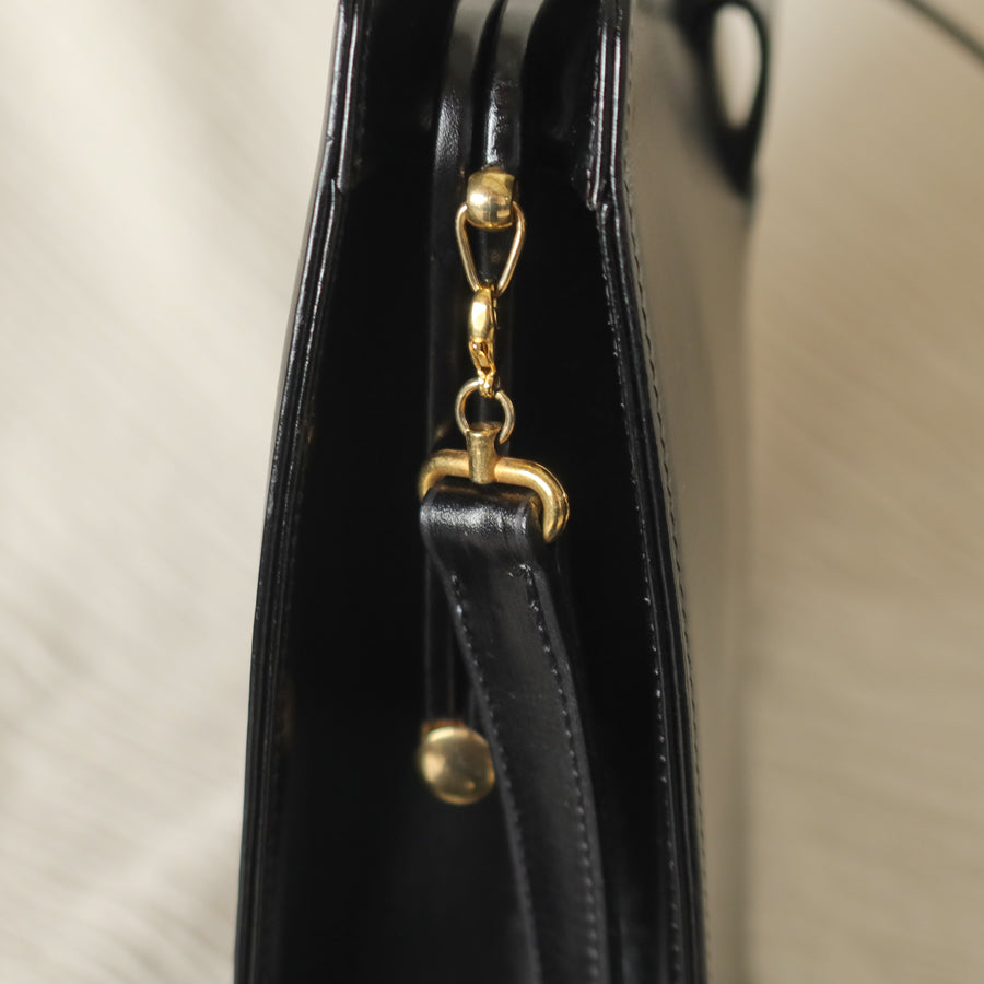 Christian Dior Vintage Black Calfskin CD Gold Ring Kiss lock 2way Shoulder Bag