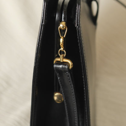 Christian Dior Vintage Black Calfskin CD Gold Ring Kiss lock 2way Shoulder Bag