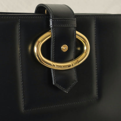 Christian Dior Vintage Black Calfskin CD Gold Ring Kiss lock 2way Shoulder Bag