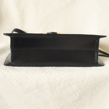 Christian Dior Vintage Black Calfskin CD Gold Ring Kiss lock 2way Shoulder Bag