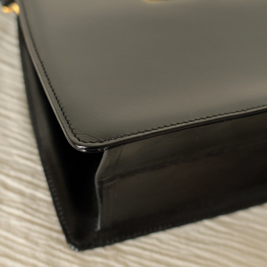 Christian Dior Vintage Black Calfskin CD Gold Ring Kiss lock 2way Shoulder Bag