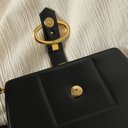 Christian Dior Vintage Black Calfskin CD Gold Ring Kiss lock 2way Shoulder Bag