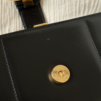 Christian Dior Vintage Black Calfskin CD Gold Ring Kiss lock 2way Shoulder Bag