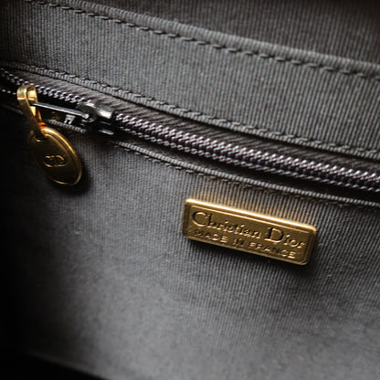 Christian Dior Vintage Black Calfskin CD Gold Ring Kiss lock 2way Shoulder Bag