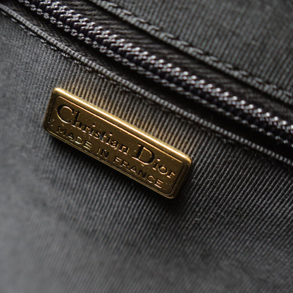 Christian Dior Vintage Black Calfskin CD Gold Ring Kiss lock 2way Shoulder Bag