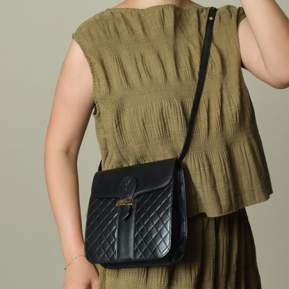 Yves Saint Laurent YSL Vintage Black Leather Quilted Gold Buckle Shoulder Flap bag S