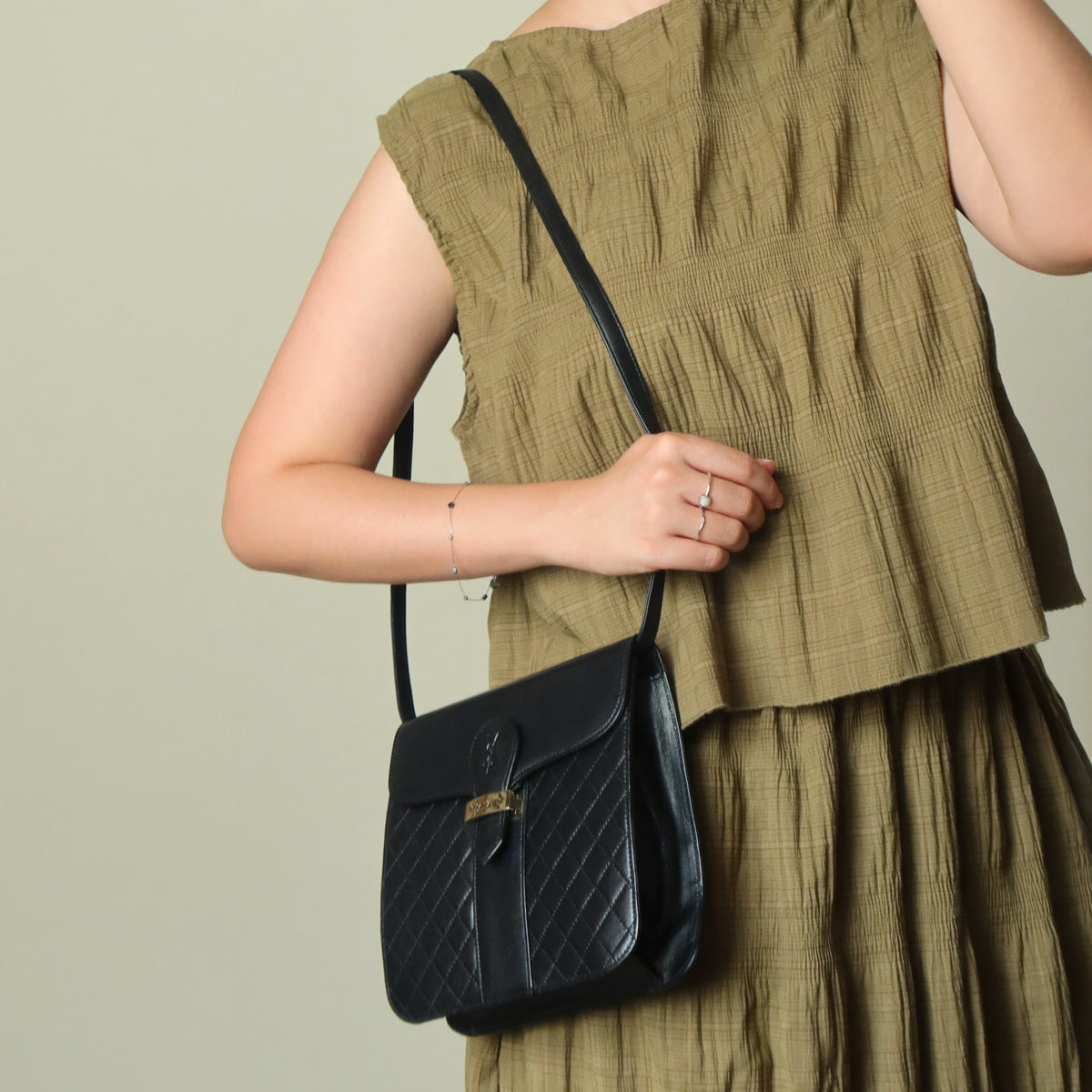Yves Saint Laurent YSL Vintage Black Leather Quilted Gold Buckle Shoulder Flap bag S