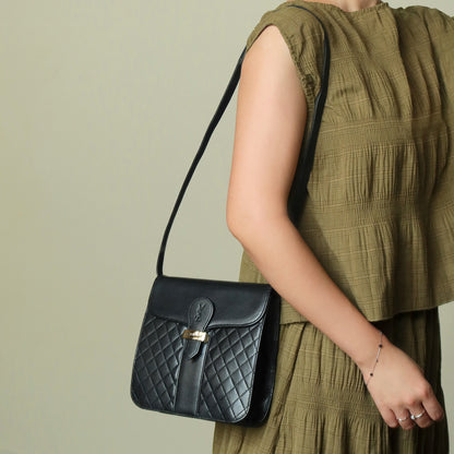 Yves Saint Laurent YSL Vintage Black Leather Quilted Gold Buckle Shoulder Flap bag S